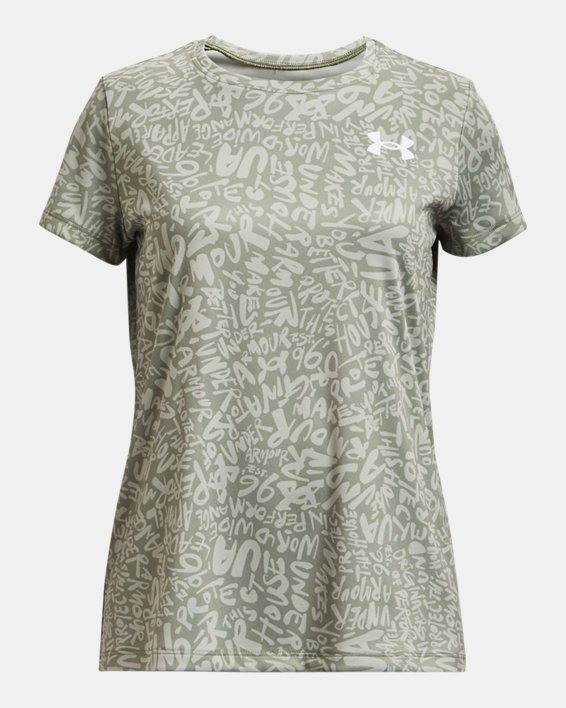 Girls' UA Tech™ Printed Short Sleeve in Green image number 0